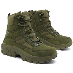 Militaire Tactische Gevechtslaarzen met Rits Aan de Zijkant, Waterdichte Antislip Hoge Buitenwandelschoenen, Lichtgewicht Comfortabele Werklaarzen(Green,46 EU)