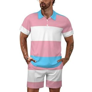 Transgender LGBT vlag heren poloshirt set korte mouwen trainingspak set casual strand shirts shorts outfit 5XL