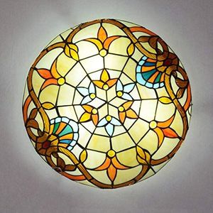 ACHNC Tiffany Plafondlamp, vintage, klassieke barokke ronde 3-kleurige LED-plafondlamp voor woonkamer, slaapkamer, hal, keuken, kantoor, eetkamer, plafondverlichting, handgemaakt, Tiffany Art lamp, 40 cm
