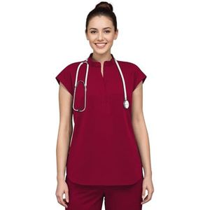 Anwrtuk Medische scrub tops voor vrouwen, verpleegsters, tuniek, uniform, korte mouwen, opstaande kraag met 2 zakken, voor verpleegsters, artsen, assistenten, dierenverzorging, S, Red