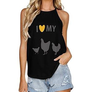 I Love My Chickens Tanktop voor dames, zomer, mouwloze T-shirts, halter, casual vest, blouse, print, T-shirt, S