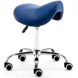 JAVPTAV Zadelkruk met wielen, hydraulische lederen zadelkruk, rolstoel, comfortabel, 48,3 - 58,4 cm hoog, voor klinieken, tandartsen, spa, massagesalons, studio's (donkerblauw)