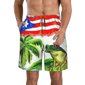 JIAWUJYNB Puerto Rico vlag kikker palmbomen print heren strandshorts - lichtgewicht, sneldrogende zwembroek met trekkoord en zakken, Wit, XL