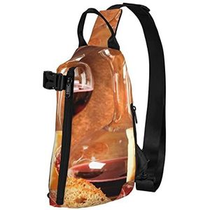 WOWBED eten en drinkenPrinted Crossbody Sling Bag Multifunctionele Rugzak voor Reizen Wandelen Buitensporten, Zwart, One Size