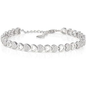 Armband van 925 zilver uit de collectie Valentine 2024, met witte zirkonia, kleur rhodium, lengte 16 + 3 cm, dikte 5 mm, Sterling zilver