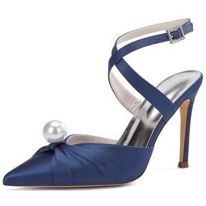 KYEGLO Puntige Stilettohak Met Parel Voor Dames & Gesloten Afstudeerschoenen Met Kruisbandje Om De Enkel - Ideaal Voor Bruiloften En Werk,Dark blue,36 EU