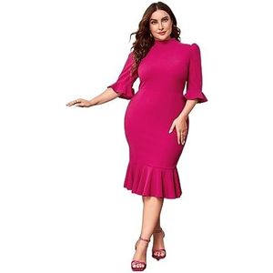 voor vrouwen jurk Plus jurk met opstaande hals en volantmouwen met zeemeerminzoom (Color : Red Violet, Size : XXL)