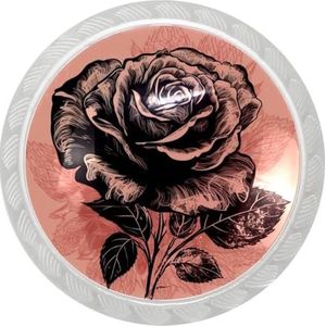 lcndlsoe Elegante en veelzijdige ronde transparante kastknop, set van 4, voor kasten, ijdelheden en kasten, roze en zwarte roos