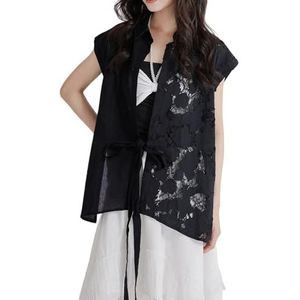 CakfLjkhl Womens Vest Top Ramie Hollow Out Lace Up Mouwloos Vest Shirts Zomer Uitgaan Tops,zwart,L