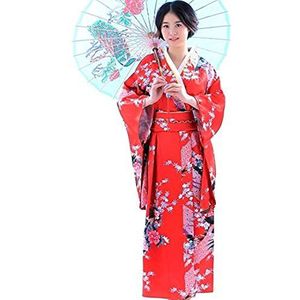 Botanmu Vrouwen Pauw Kimono Robe Japanse Jurk Fotografie Cosplay Kostuum 5 Kleuren, Rood, 16-17 Plus