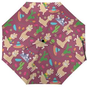 Llama Alpaca Cactus Bloemen Paraplu Winddicht Sterke Reizen 3 Vouw Paraplu's Voor Mannen Vrouwen Handleiding