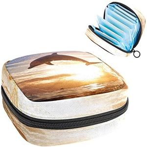 Maandverband Opbergtas,Draagbare maandverband Opbergzak,Springende dolfijn, Meerkleurig, 4.7x6.6x6.6 in/12x17x17 cm