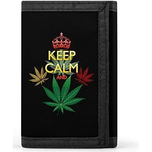 Keep Calm And Marihuana Leaf Casual Heren Credit Card Houder Portefeuilles voor Vrouwen Slanke Duurzame Portemonnee met ID Venster