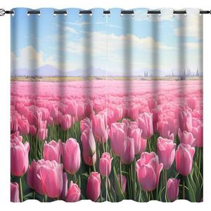 AEMYSKA Tulpen tuin thermisch geïsoleerde kamer verduistering slaapkamer gordijnen roze bloemen moderne stijl print doorvoertule venster gordijn panelen/gordijnen 63x63 inch