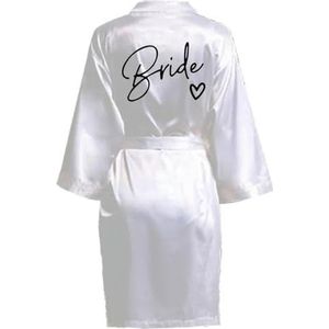 MdybF Badjas Bruiloft Team Bruid Robe Met Zwarte Letters Kimono Satijn Pyjama Bruidsmeisje Badjas, Wit1, L