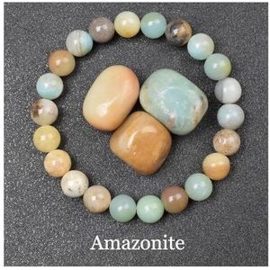 Sieraden decoratie Armband met natuursteen kralen, kleurrijk, echte stenen armband, dames, heren, kristal, blauw, groen, 6/8 mm, sieraden armband(19cm-7.5inch,8MM BEADS_31 AMAZON STONE)