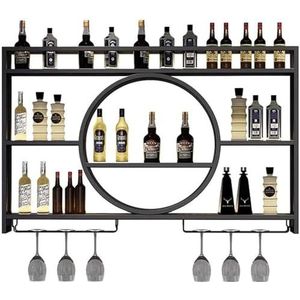 WOHNLING Metaal Wijnrek Muur Zwart Voor 8 Flessen - 36x150x8 Cm