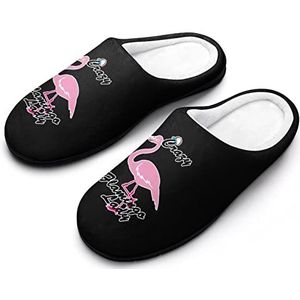 Crazy Flamingo dames katoenen pantoffels traagschuim antislip huisschoenen voor binnen en buiten