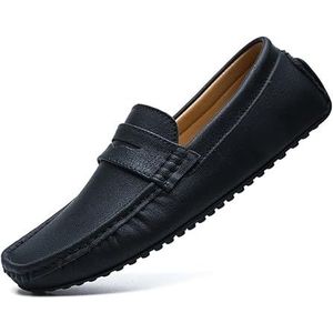 Herenloafers Vierkante neus PU-leer Penny Driving Loafers Antislip Comfortabele lichtgewicht prom-wandelslip-ons(Color:Black,Size:39 EU)