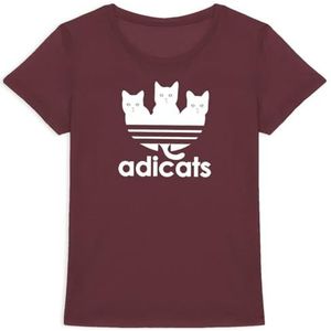 Adicats T-shirt voor dames, bedrukt in Frankrijk, 100% biologisch katoen, cadeau voor dieren, origineel grappig, Bordeaux, XS