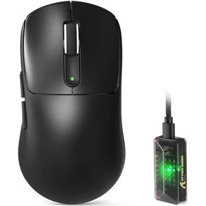 ATTACK SHARK V5 Draadloze Gaming Muis, 53g, Optische Switches, Nordic52840 MCU, PAW3950MAX, 8KHz LED Ontvanger, 20000 FPS, 42K DPI, BT/2.4Ghz/Bedraad, Middel-Grote Handen, 500mAh (Zwart)