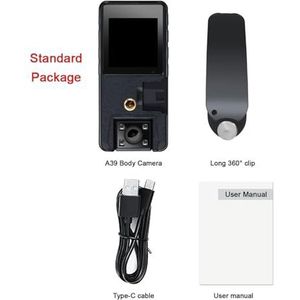 Mini Body Cameram, A39 Volledige 1080P HD Mini Camera 3000mAh Camcorder Body Mount Cam Kleine 180 ° Roterende Fietscamera Sport DV Auto DVR Webcam voor Pet Walking, Werk, Reizen(With 128GB TF Card,Sta