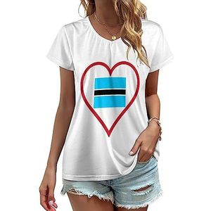I Love Botswana Red Heart Dames V-hals T-shirts Leuke Grafische Korte Mouw Casual Tee Tops 4XL