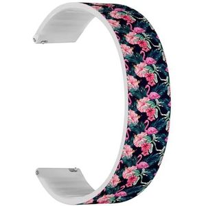 Solo Loop Strap Compatibel met Amazfit Bip 3, Bip 3 Pro, Bip U Pro, Bip, Bip Lite, Bip S, Bip S lite, Bip U (roze flamingo's tropische bloemen palm) Quick-Release 20 mm rekbare siliconen band band