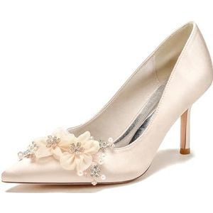 EICOFF Dames Hoge Hakken Jurk Pomps Schoenen Puntige Teen Stiletto Hak Strass Kant Bloem Slip-op Bruiloft Bruid Avondfeest Promschoenen,Champagne,36 EU