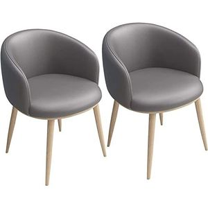 GEIRONV Modern Dining Chairs Set Of 2, PU Leather Seat Backrests Chairs with Metal Legs Kitchen Living Room Counter Leisure Chairs Eetstoelen (Color : Light gray, Size : 42x42x75cm)