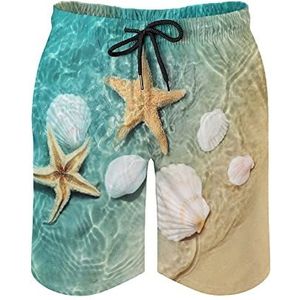 Zeester en zeeschelp op het strand heren zwembroek bedrukte boardshorts strandshorts badmode badpakken met zakken XL