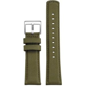 InOmak 20-22 mm NATO-horlogeband, legergroen, zilver, 21mm, strepen