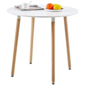 H.J WeDoo Ronde eettafel, keukentafel met massieve beukenpoten, hout, wit, 80 x 80 x 73 cm