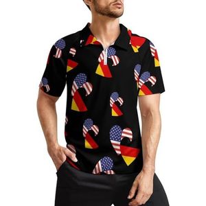 Duitsland Amerikaanse hart vlag heren golf poloshirts klassieke pasvorm korte mouw T-shirt gedrukt casual sportkleding top 2XL