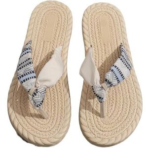 UBOHUZ Dames Flip Flops Dames Antislip Slijtvaste Zachte Zool Imitatie Linnen Slippers Lichtgewicht Slippers Voor Strand, Indoor, Beige, 41 EU