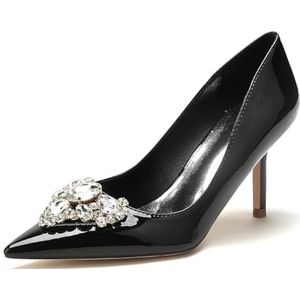 EICOFF Dames Hoge Hak Gesloten Neus Hofschoenen Pumps Strass Bruiloft Bruidsschoenen Slip-op Werk Avond Feest Schoenen Trouwschoenen,zwart,35 EU