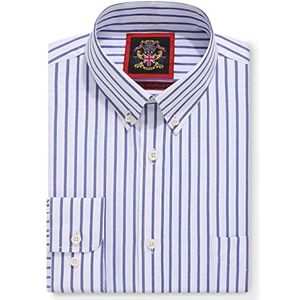 Het Elizabeth Witte streep Oxford-overhemd voor mannen,Button-down kraag Werk Office of casual overhemden,Door Janeo British Apparel. (Denim Blue, L)