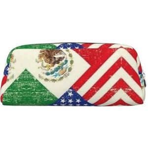 Mexicaans-Amerikaanse vlag print potlood tas multifunctionele opslag voor school, kantoor en reizen, Zilver, Eén maat, Schooltas