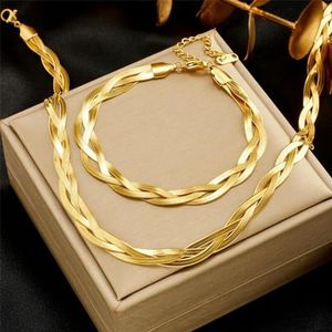 Roestvrij staal 3in1 Snake Chain Necklace Armbanden Voor Vrouwen Meisje Nieuwe Mode Waterdichte Sieraden Set-N1626B569
