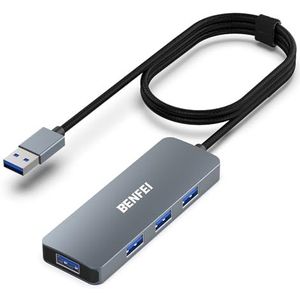 BENFEI Ultra-Slim USB 3.0 hub met 4 poorten en 1 meter kabel, compatibel met MacBook, Mac Pro, Mac Mini, iMac, Surface Pro, flashdrive en mobiele harde schijf, gevlochten nylon en aluminium legering
