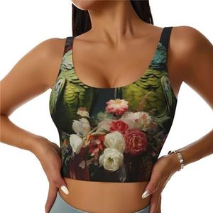 Paar Papegaaien Olijf Print Casual Wear Vrouwen Sport Vest Yoga Vest Workout Vest Voor Vrouwen Lichtgewicht Trendy, Zwart, S