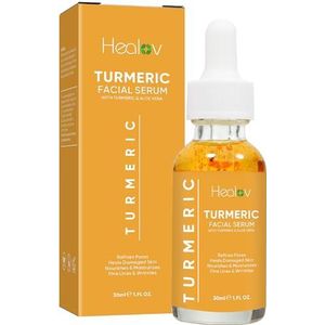 Healov Kurkuma serum voor gezicht en lichaam - Volledig natuurlijk verhelderend serum voor donkere vlekken - Kurkuma gezichtsreparatie: reinigt de huid, bestrijdt acne, egaliseert de teint en