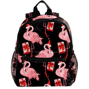 Kerstmuts Roze Rood Flamingo Patroon Leuke Mode Mini Rugzak Pack Bag, Meerkleurig, 25.4x10x30 CM/10x4x12 in, Rugzak Rugzakken