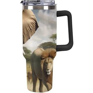 RTFGHJS 40 oz beker wilde dieren geïsoleerde beker reizen koffiemok met rietje deksel roestvrij staal waterfles vacuüm geïsoleerde beker voor sport werk auto reizen weekends