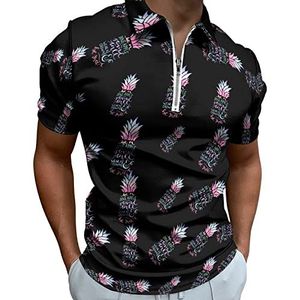 Be A Ananas-Stand Tall Half Zip Up Polo Shirts Voor Mannen Slim Fit Korte Mouw T-shirt Sneldrogende Golf Tops Tees S