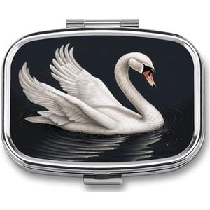 Witte Zwaan Pil Doos Pil Organizer Pil Case 2 Compartiment Geneeskunde Pil Organizer Kleine Pil Case Pil Container Pillenhouder Leuke Pillendoos Mini Pillendoosje