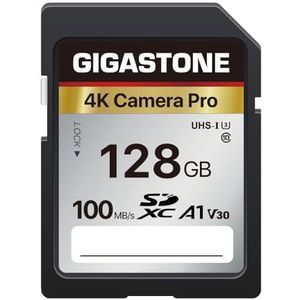 [5 Jaar Gratis Dataherstel] GIGASTONE SD Card 128GB SDXC Camera Pro met Mini-case, Geheugenkaart voor Canon Nikon Sony Camcorder, 100MB/s UHS-I A1 V30 U3 C10 Class 10