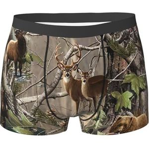 ZJYAGZX Hunting Deer Bear Eland Print Boxershorts voor heren, comfortabele ondergoedbroek, ademend, vochtafvoerend, Zwart, M
