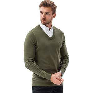 Ombre Herentrui sweatshirt gebreide trui lange mouwen met hemdkraag V-hals elegant en modieus 80% katoen 4 kleuren S-XXL, olijfgroen, XL