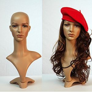 Eurotondisplay FD-2 Vrouwen Decoratieve Hoofd in Huidskleur. Gezicht, Pruiken Hoofd Chique Modern Vrouwelijke Etalagepoppen Vrouwelijke